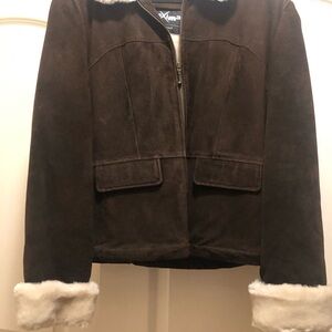 Maxima Dark Brown Teddy Jacket with White Trim